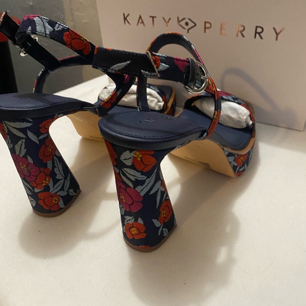 Katy Perry Collections Navy Floral Ankle-Strap Sandals - Picture 8 of 9